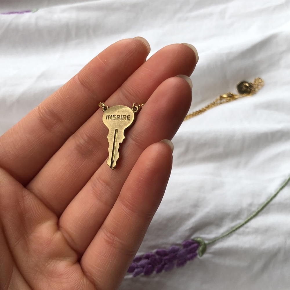 The Giving Keys Gold Inspire engraved necklace